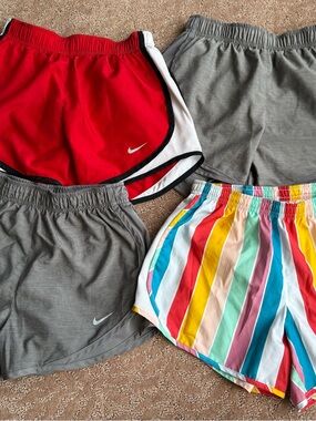 Nike Women’s XS/ Girls L Athletic Shorts Pack - Red, Gray & Multicolor Stripe